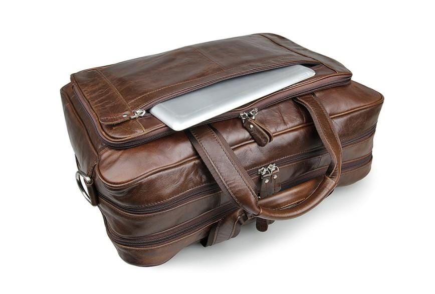 Túi đựng laptop da cỡ lớn màu nâu dành cho nam giới, kiểu dáng công sở, thích hợp cho du lịch.