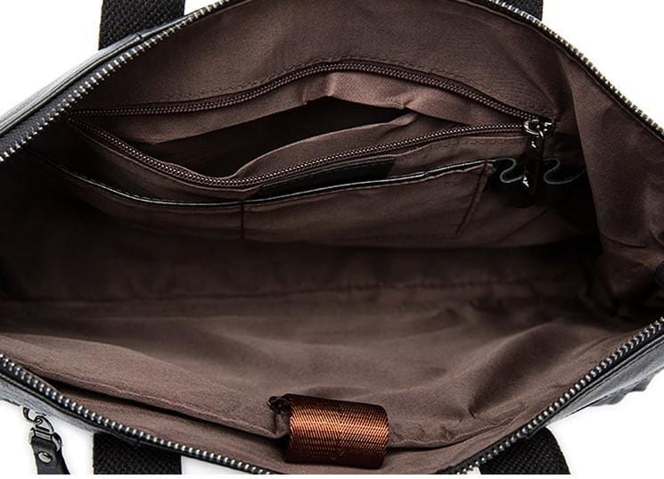 Túi đeo chéo bằng da màu đen, túi đựng laptop unisex.