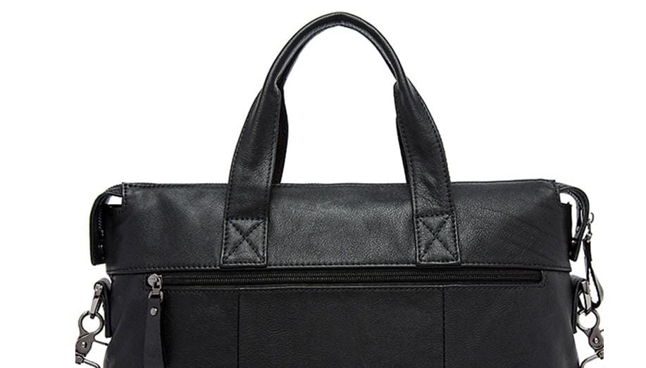 Túi đeo chéo bằng da màu đen, túi đựng laptop unisex.