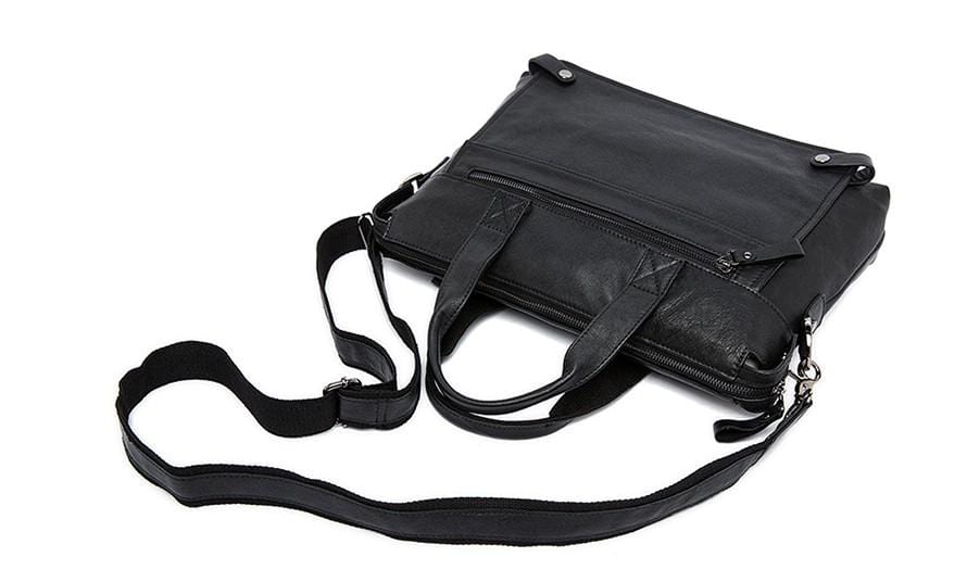 Túi đeo chéo bằng da màu đen, túi đựng laptop unisex.