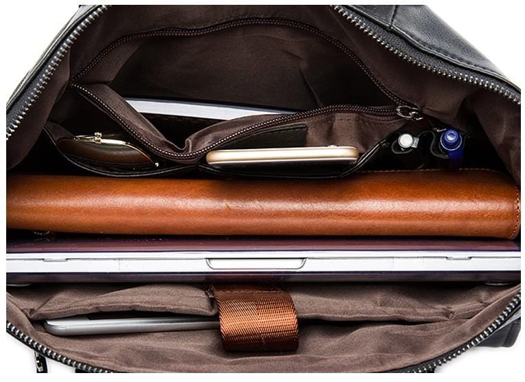 Túi đeo chéo bằng da màu đen, túi đựng laptop unisex.
