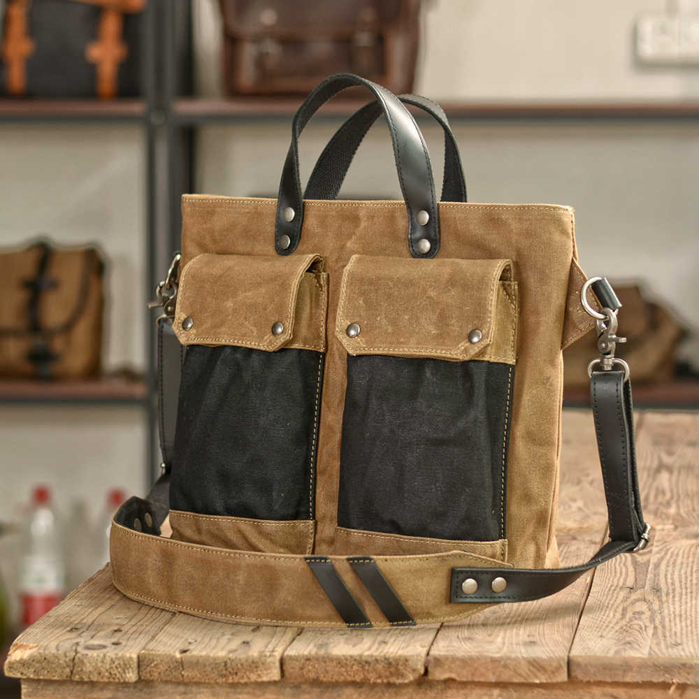 Túi tote da – dành cho nam – Xanh lá – thủ công, mỏng gọn