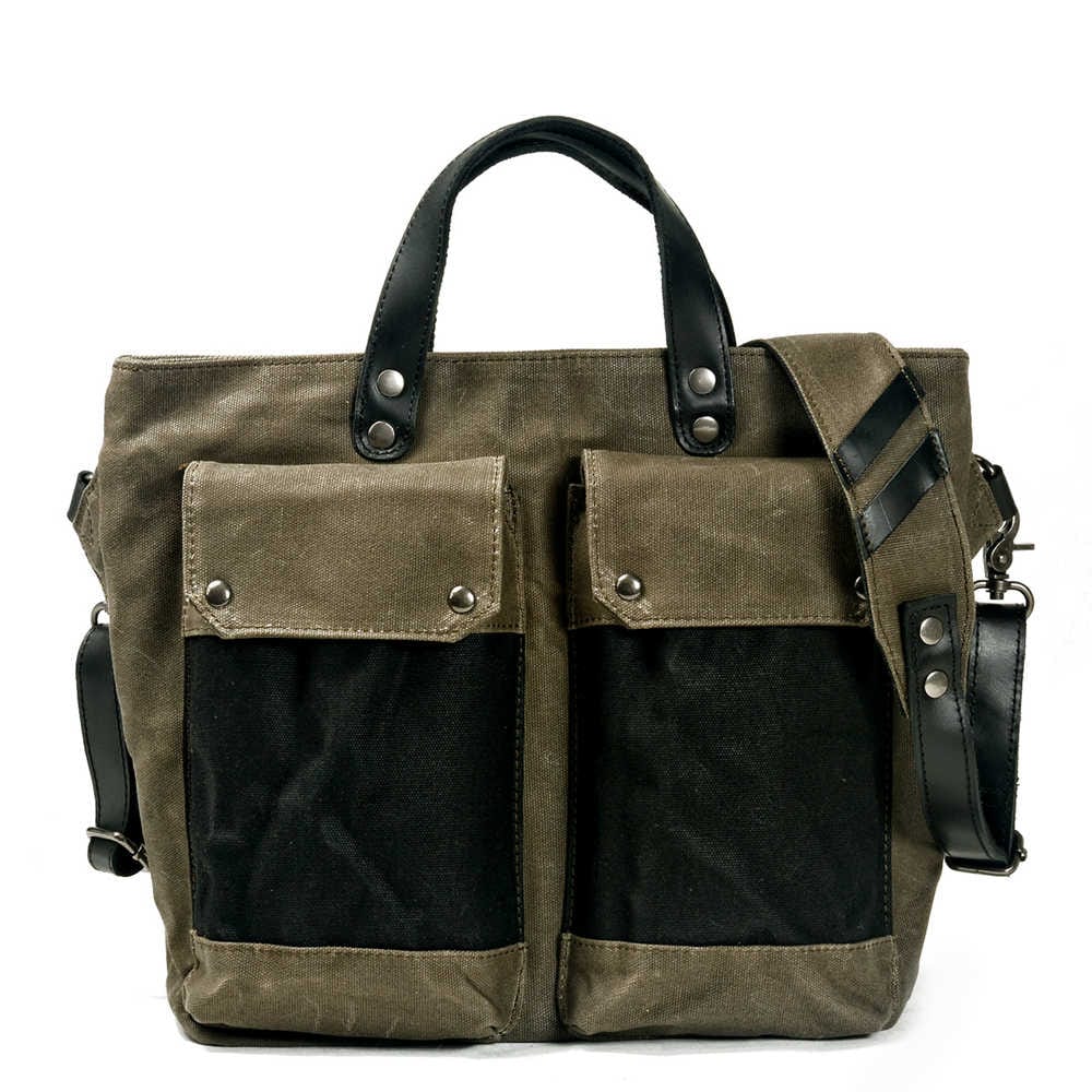 Túi tote da – dành cho nam – Xanh lá – thủ công, mỏng gọn