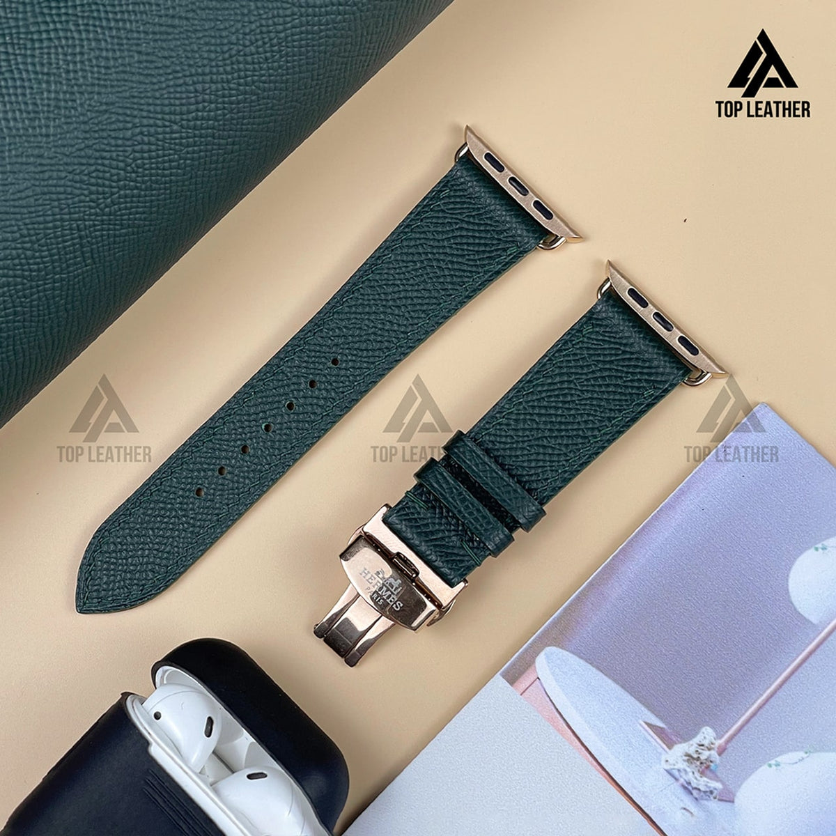 Dây đeo đồng hồ Apple Watch bằng da Epsom cho dòng 3 4 5 6 7 8 9 Ultra, kích thước từ 38mm đến 49mm.
