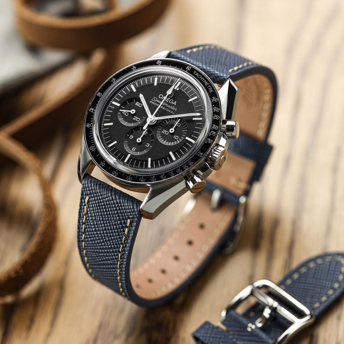 Dây đồng hồ – da Saffiano – Xanh navy