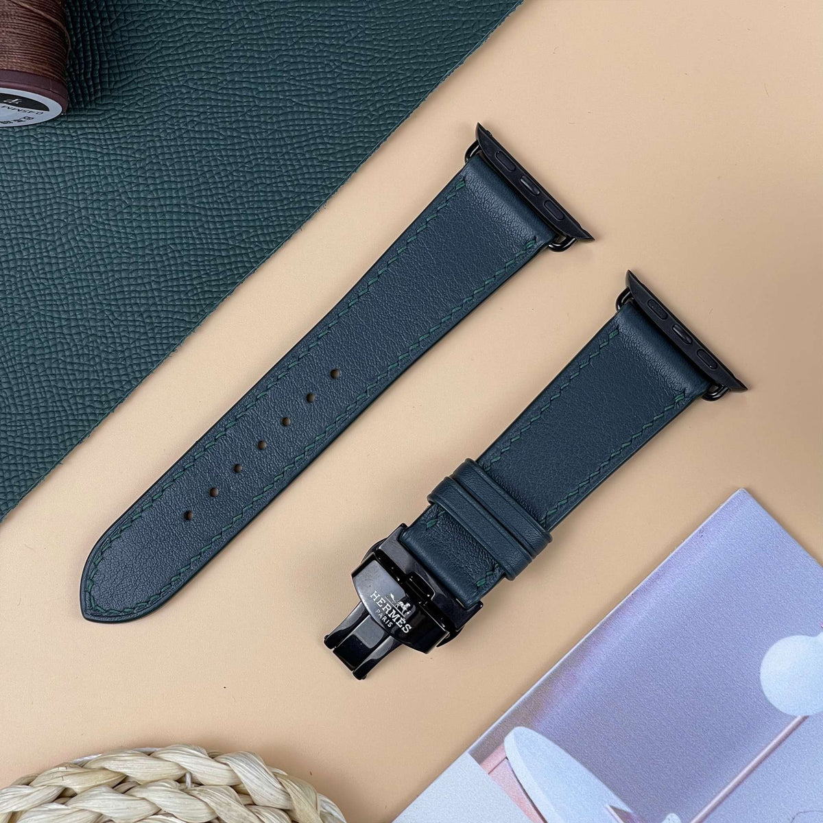 Dây đeo đồng hồ Swift bằng da dành cho Apple Watch và đồng hồ cơ - Màu xanh rêu SW2212