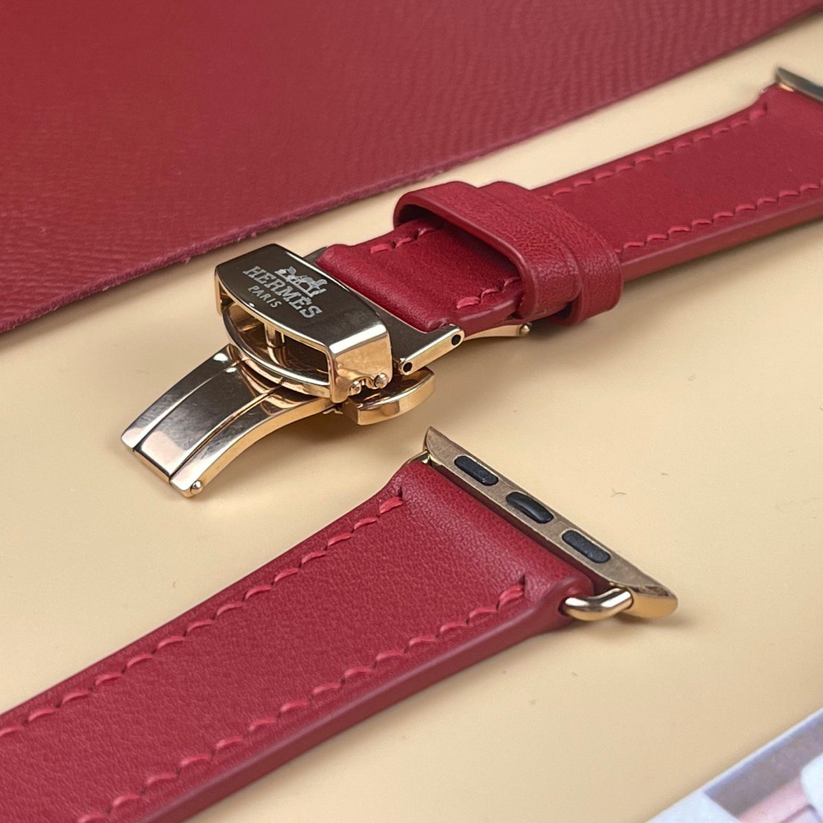 Dây đeo đồng hồ Swift bằng da dành cho Apple Watch, đồng hồ cơ - Màu đỏ rượu vang SW2210