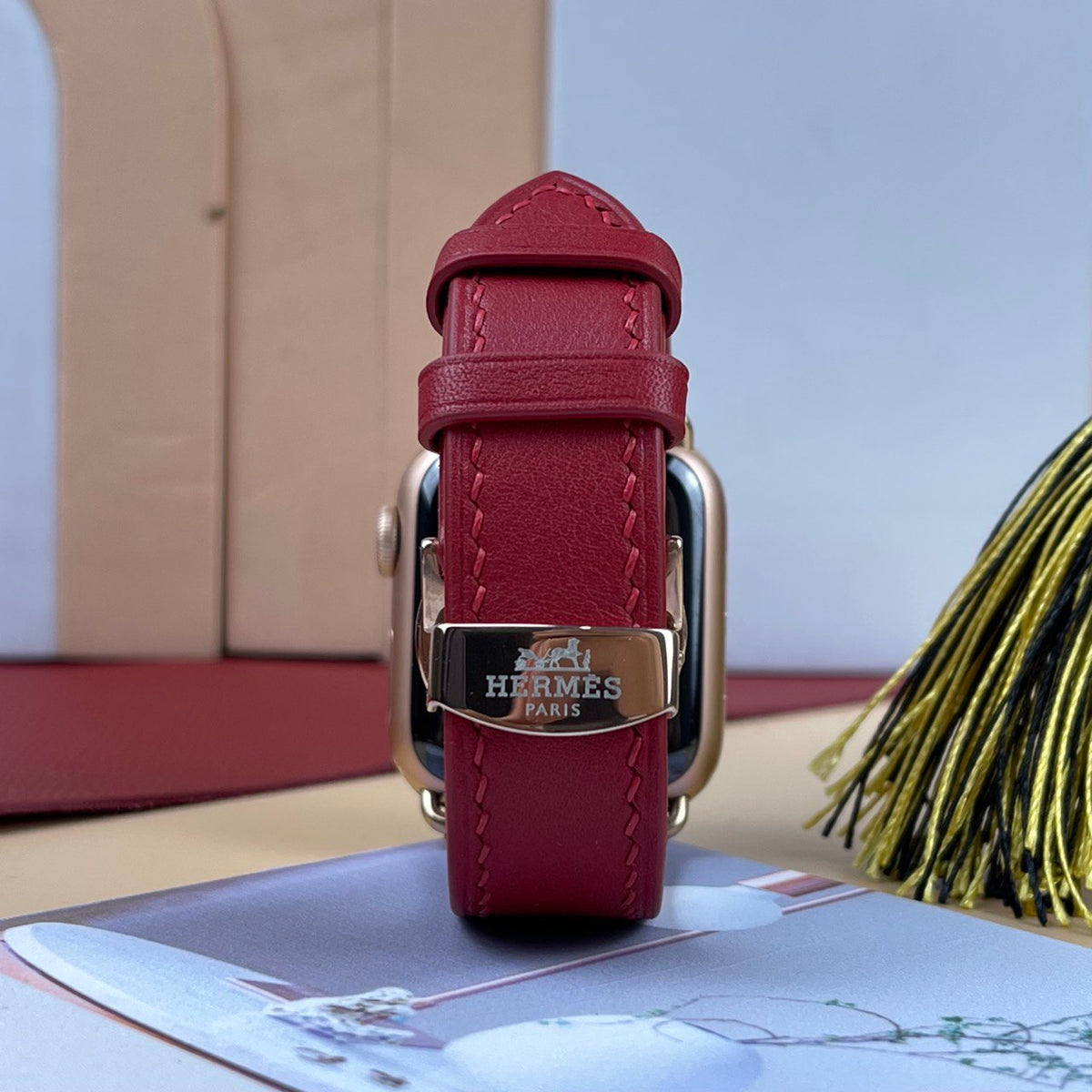 Dây đeo đồng hồ Swift bằng da dành cho Apple Watch, đồng hồ cơ - Màu đỏ rượu vang SW2210