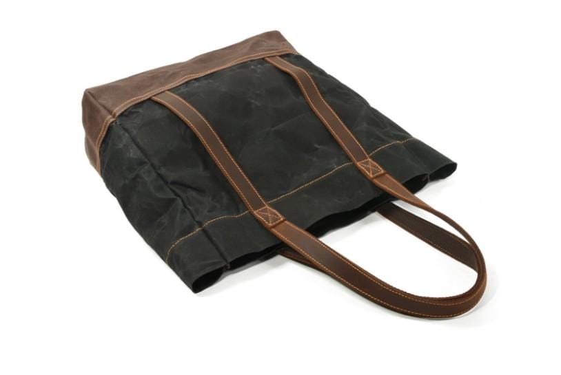 Túi tote da – vải canvas phối da – dành cho nữ – Xanh lá