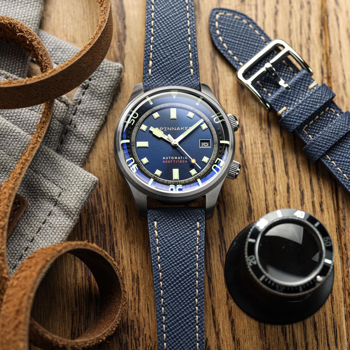 Dây đồng hồ – da Saffiano – Xanh navy