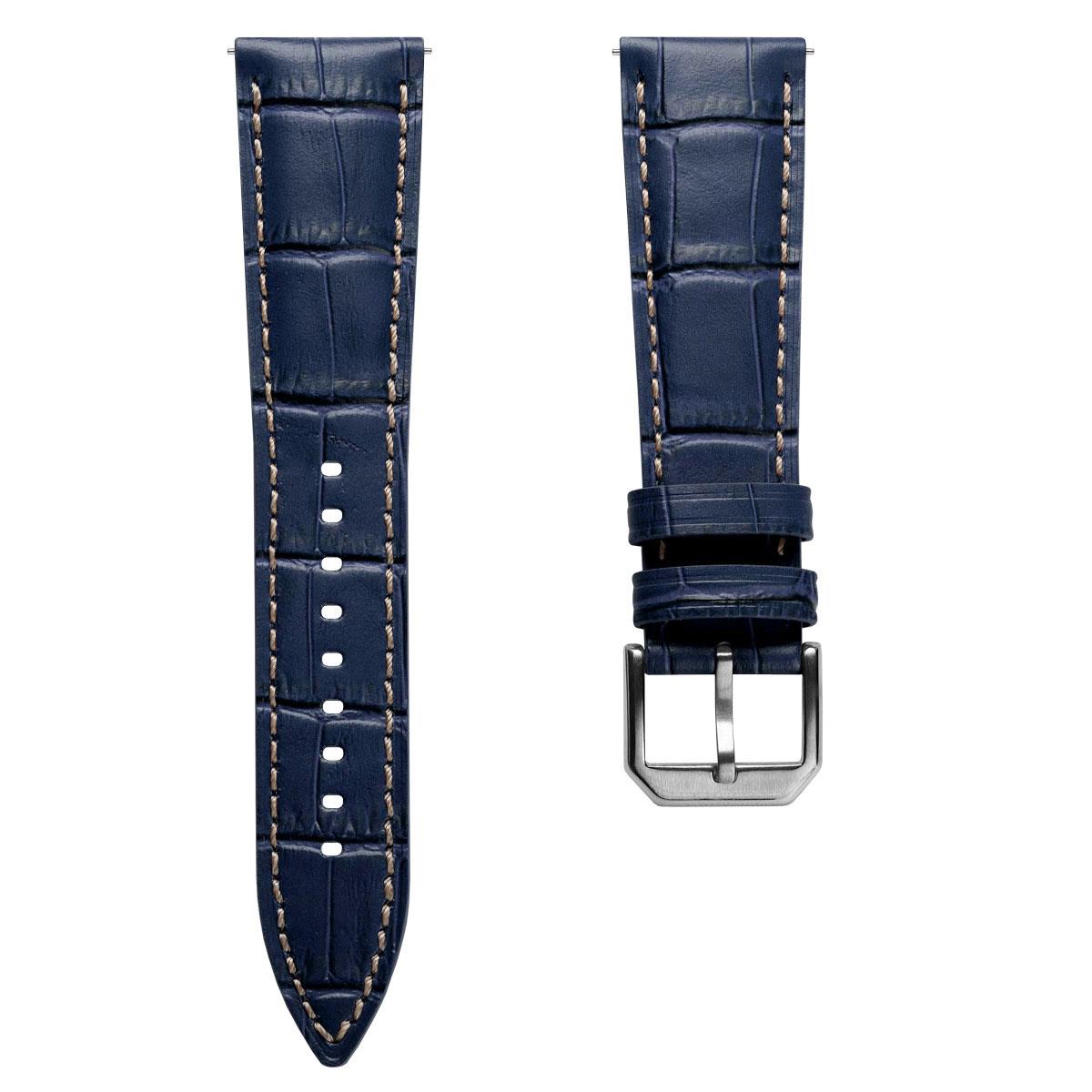 Vòng tay en cuir véritable avec ấn tượng d'alligator Carolina - Bleu Oxford élégant