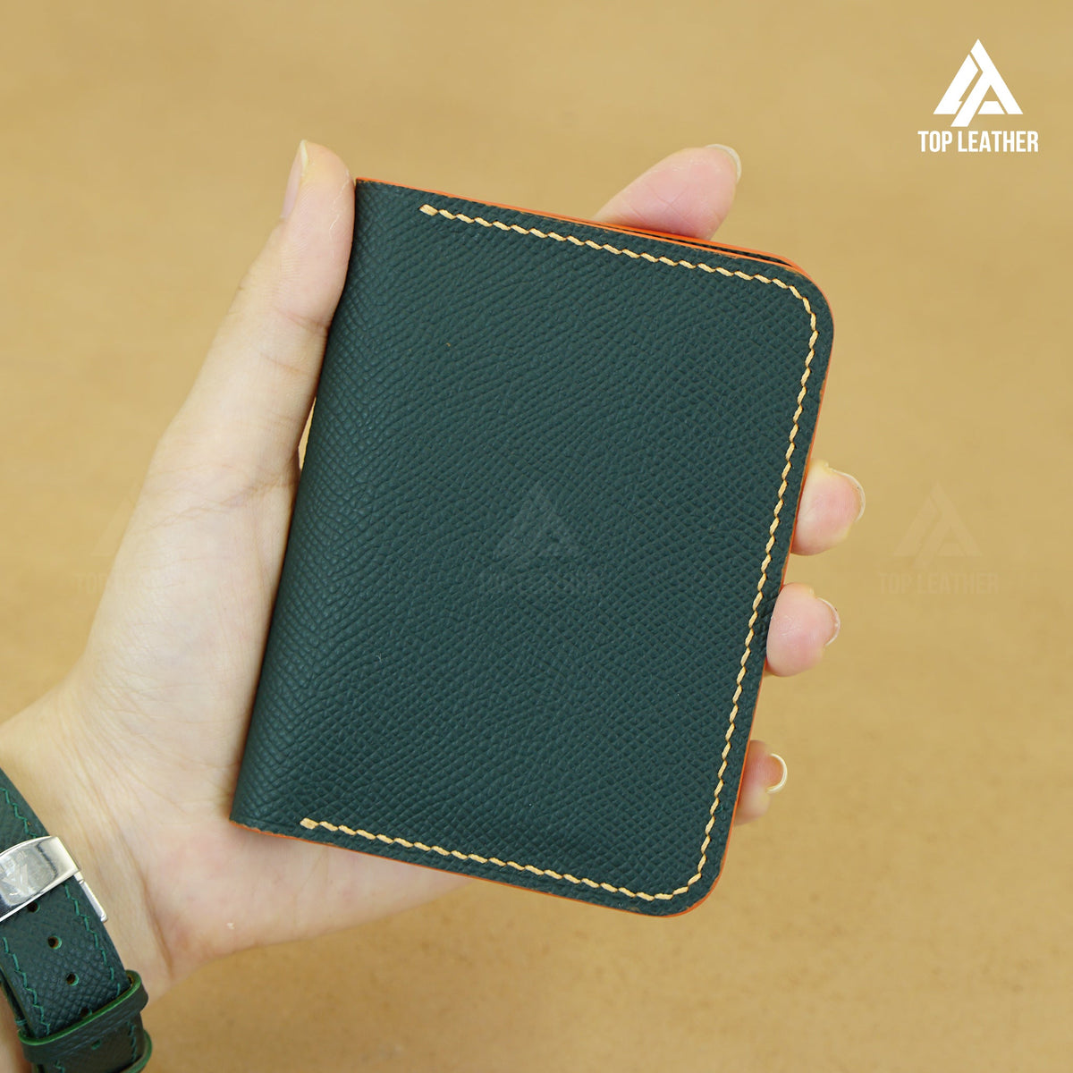 Ví đựng thẻ mini bằng da Epsom - Màu xanh rêu