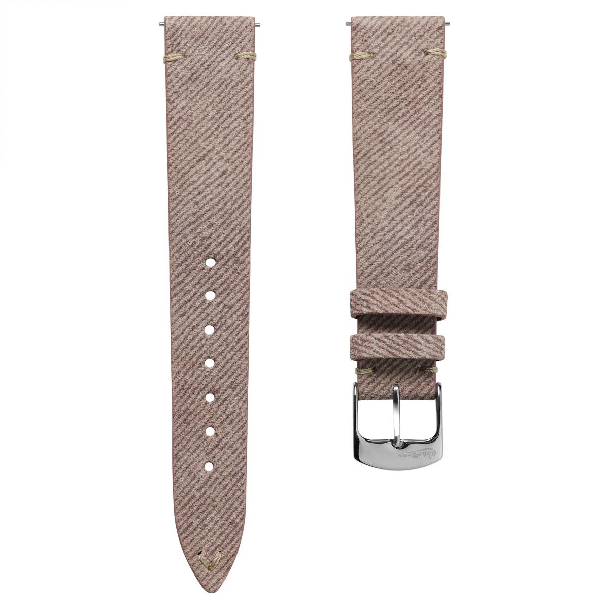 Dây đeo đồng hồ Arbour V-Stitch bằng vải denim và da thật, máy quartz, điểm nhấn màu hồng.