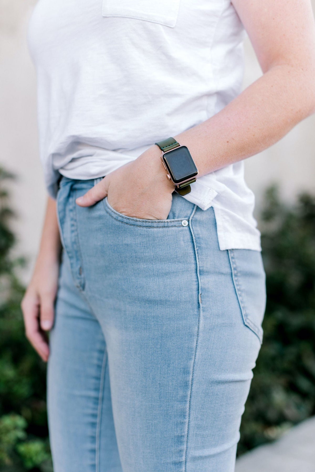 Dây đeo Apple Watch đơn giản bằng da - Màu ô liu