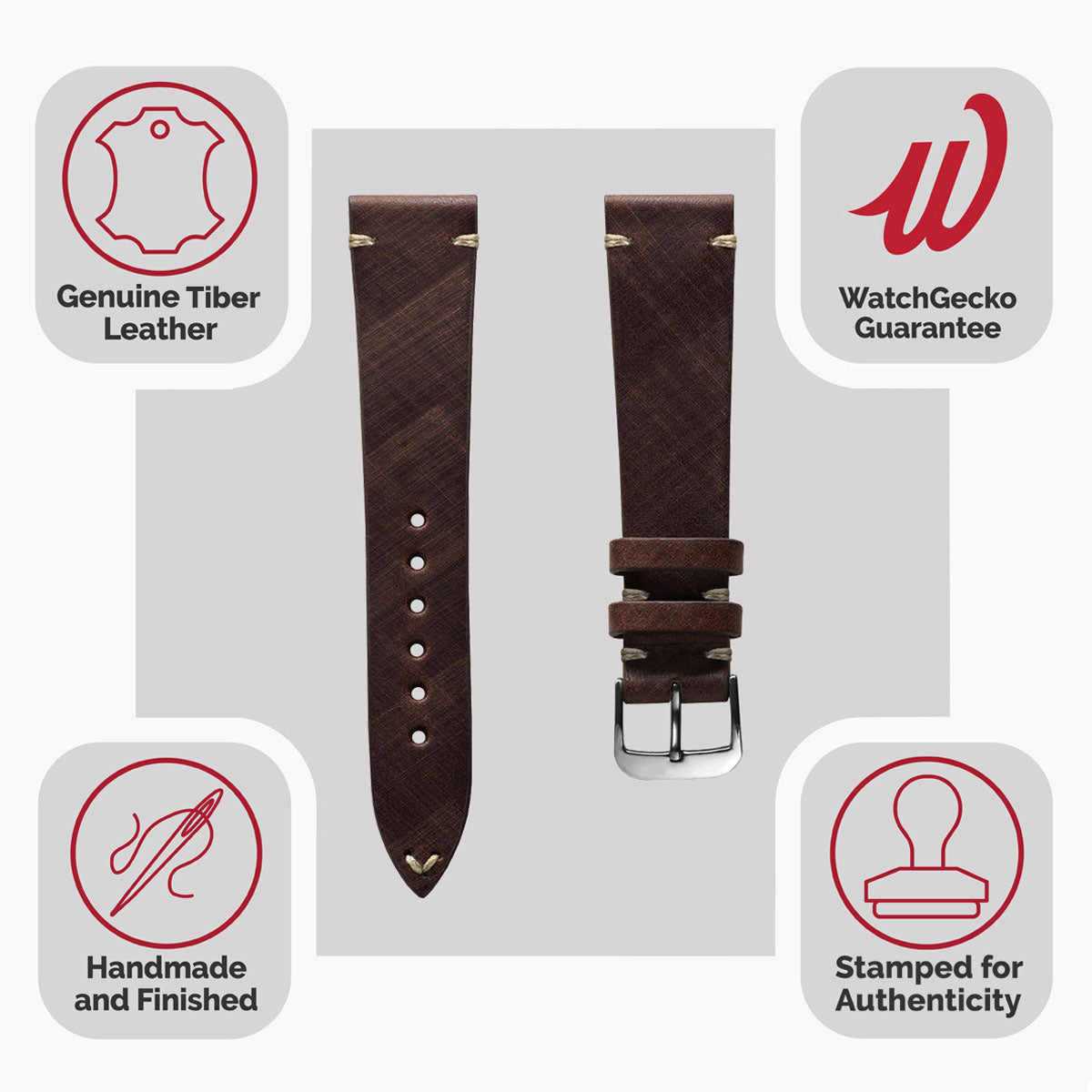 Dây đeo đồng hồ bằng da thật khâu kiểu cổ điển Cortez - Màu Mocha