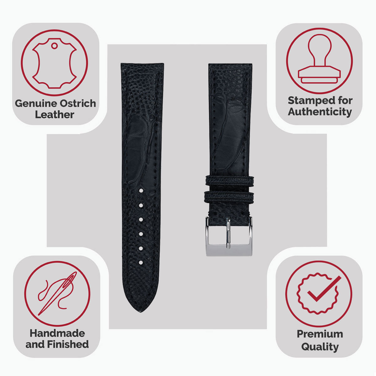 Vòng tay pour montre en cuir fait main avec jambe d'autruche Durbuy - Bleu mat