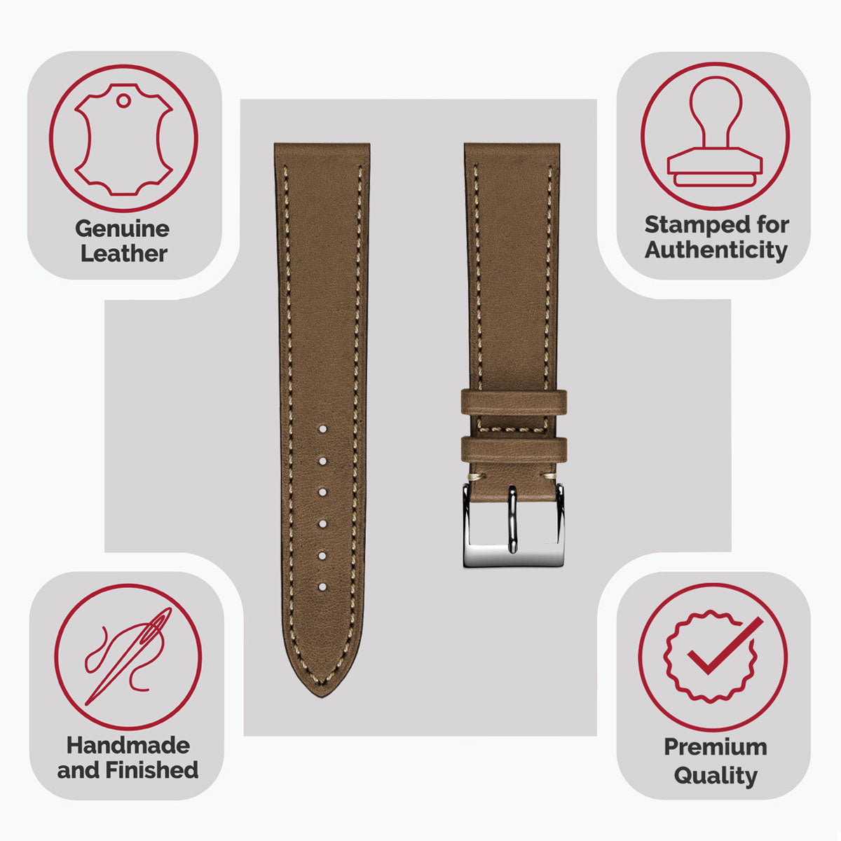 Dây đeo đồng hồ bằng da ngựa thủ công Leuven Cavallo Flat - Màu nâu
