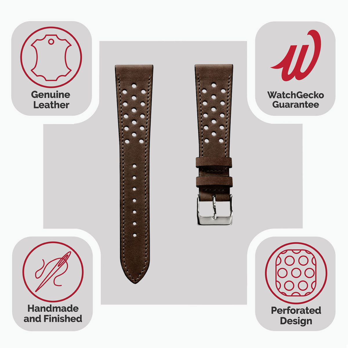 Lav Strap và Cuir Perforé Missouri de WatchGecko - Marron Foncé Élégant