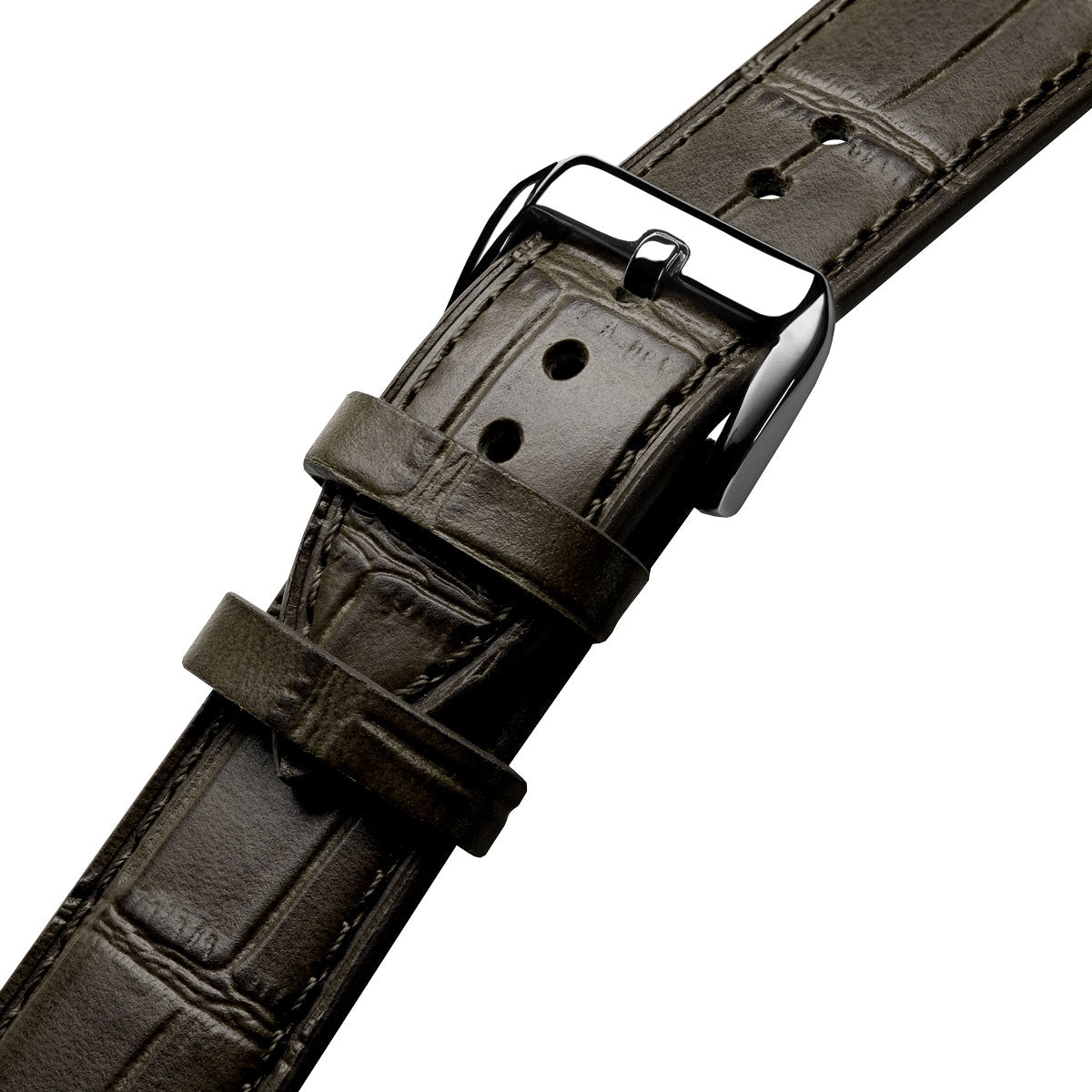 Vòng đeo tay de Montre en Cuir Artisanal Louvain Croc - Vert Olive Élégant
