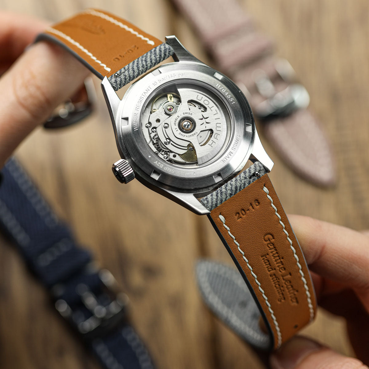 Arbor Handgenähte Denim-Design Echtes Leder Uhrenarmband - Quartz Rosa
