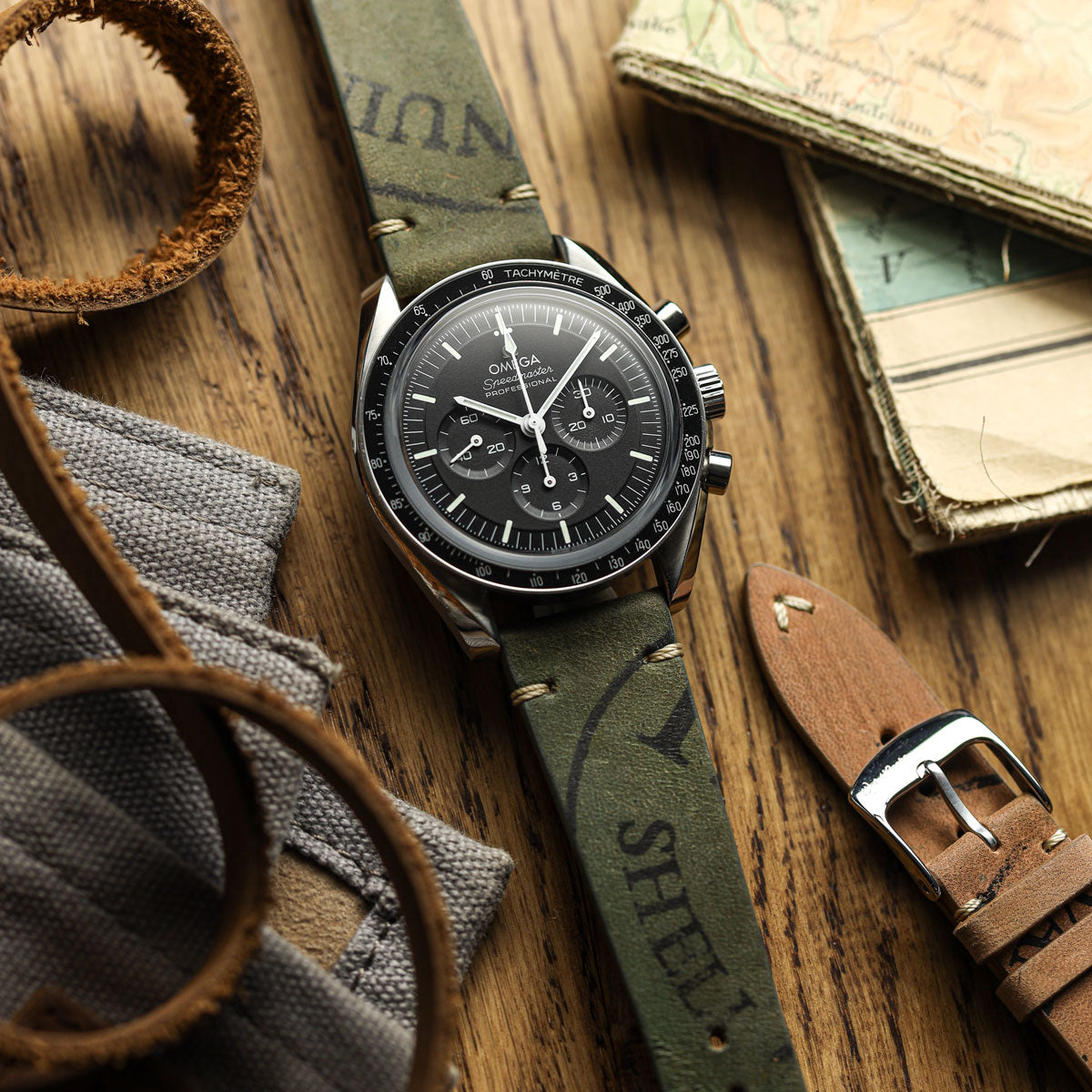 Dây đeo đồng hồ Newham Inverted Horween Shell Cordovan - Màu xanh ô liu