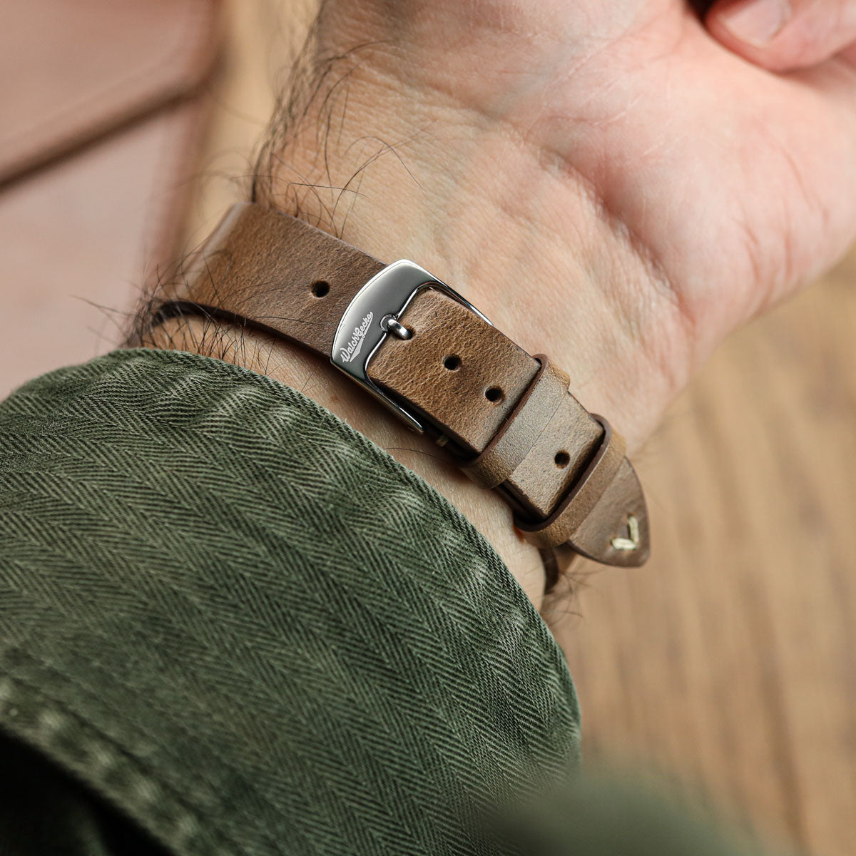 Dây đeo đồng hồ bằng da thật Horween Chromexcel® khâu chữ V - Màu nâu nhạt Chromexcel