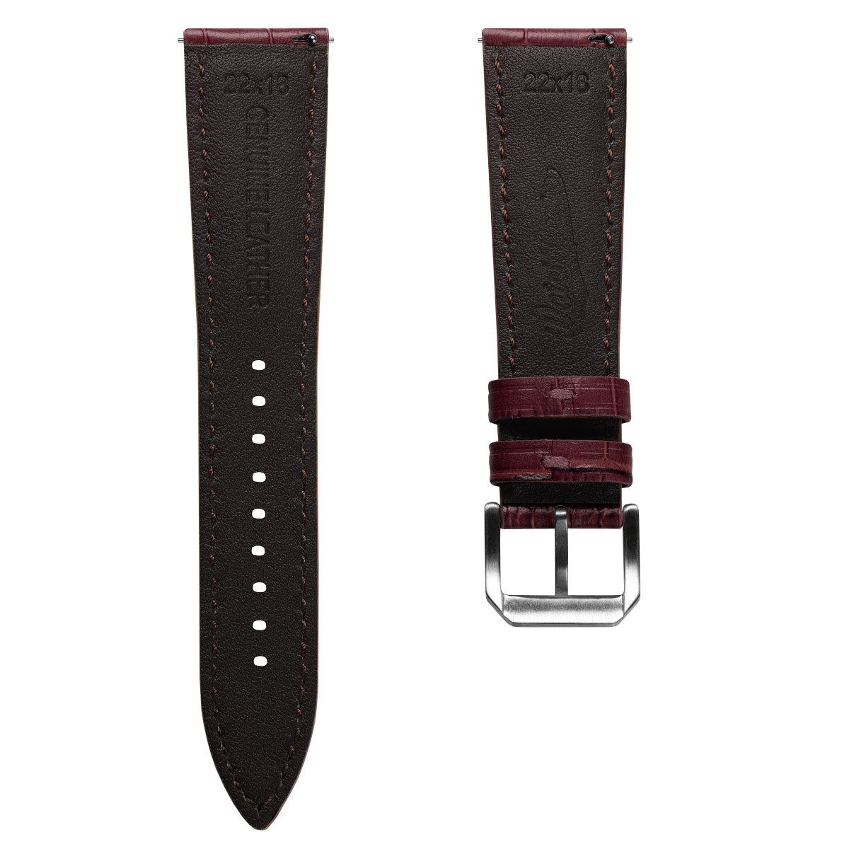 Vòng tay de montre en cuir véritable avec họa tiết cá sấu Carolina - Rouge Grenat