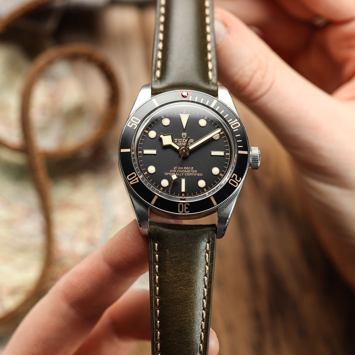 Sangle de Montre en Cuir Véritable Pailleté Tenby với Belle Patine Verte Classique
