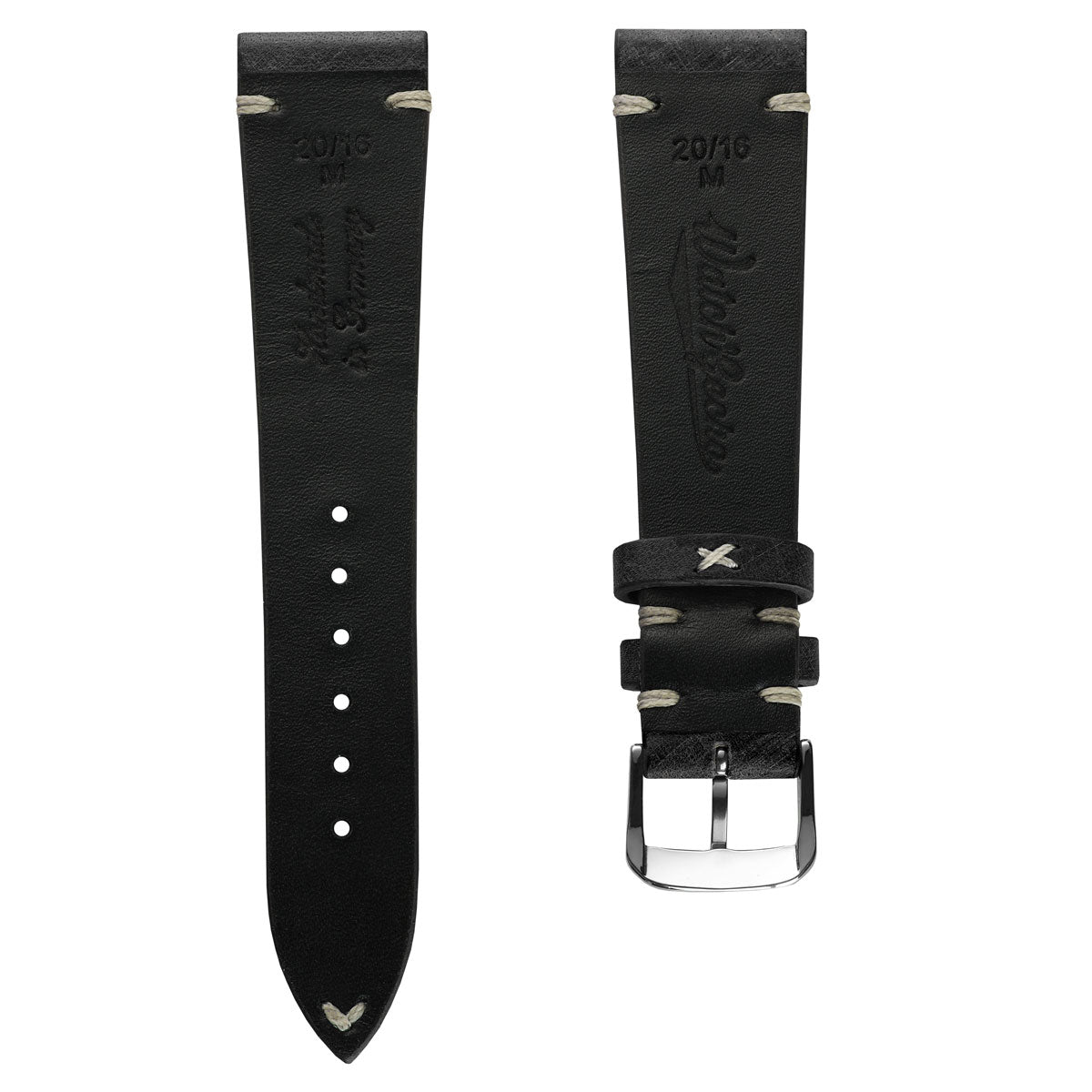 Dây đeo đồng hồ bằng da thật Cortez Vintage Stitching - Màu đen