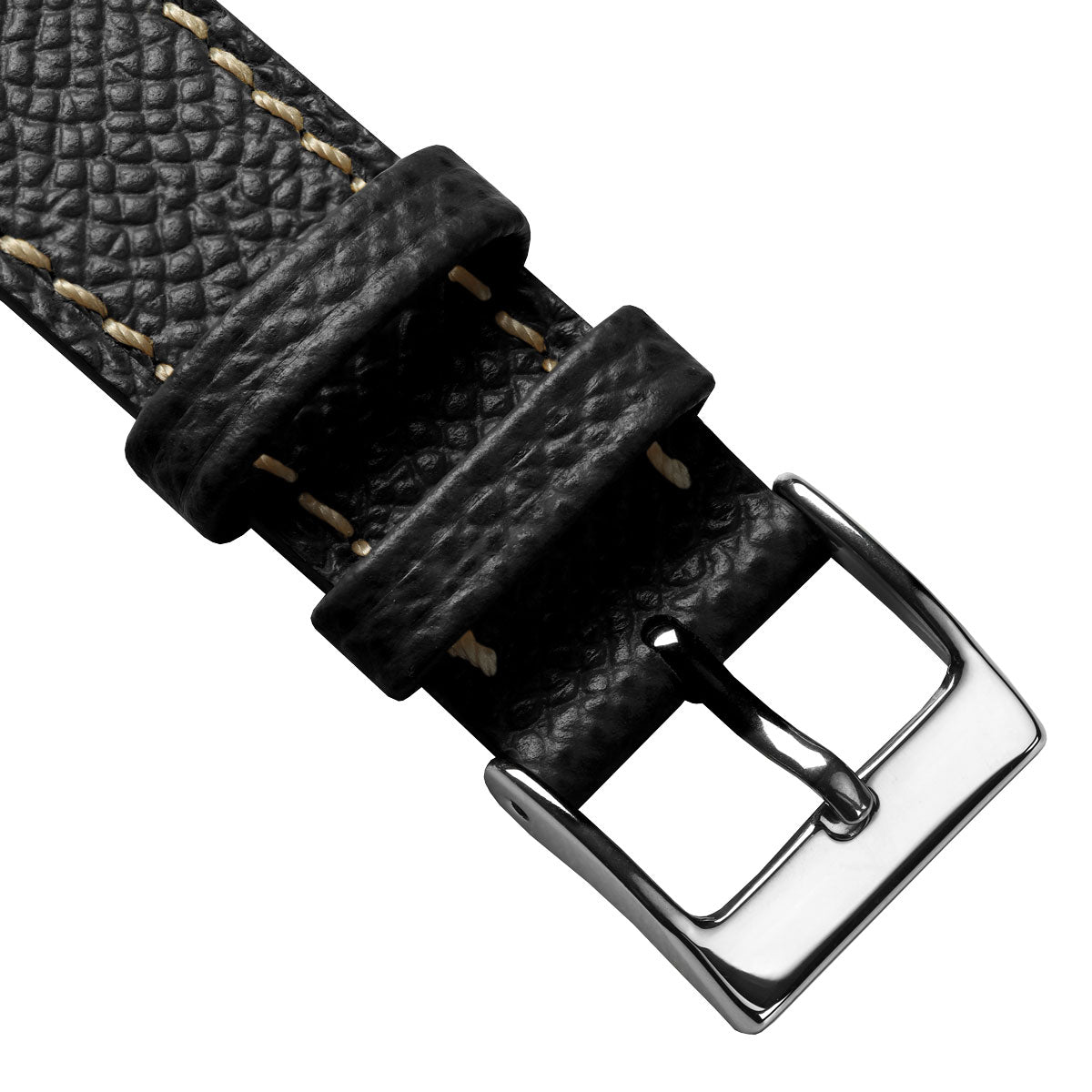 Dây đeo đồng hồ bằng da Epsom Ý cao cấp, khâu tay tỉ mỉ, màu đen Alpine thanh lịch.