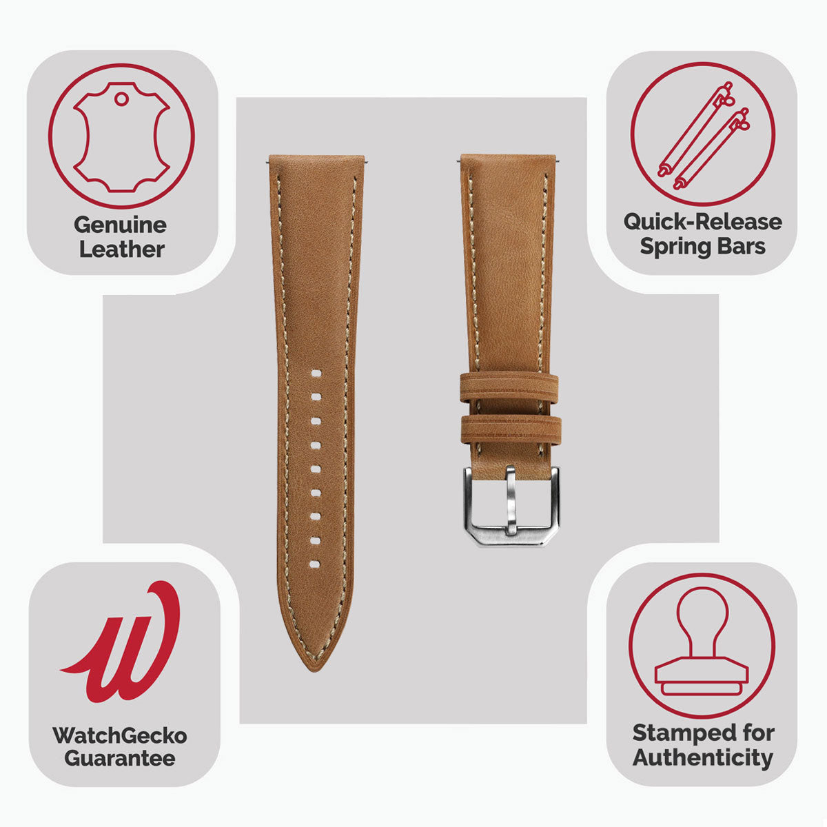 Vòng tay en cuir véritable đệm Whitby - Taille pastel cognac élégante