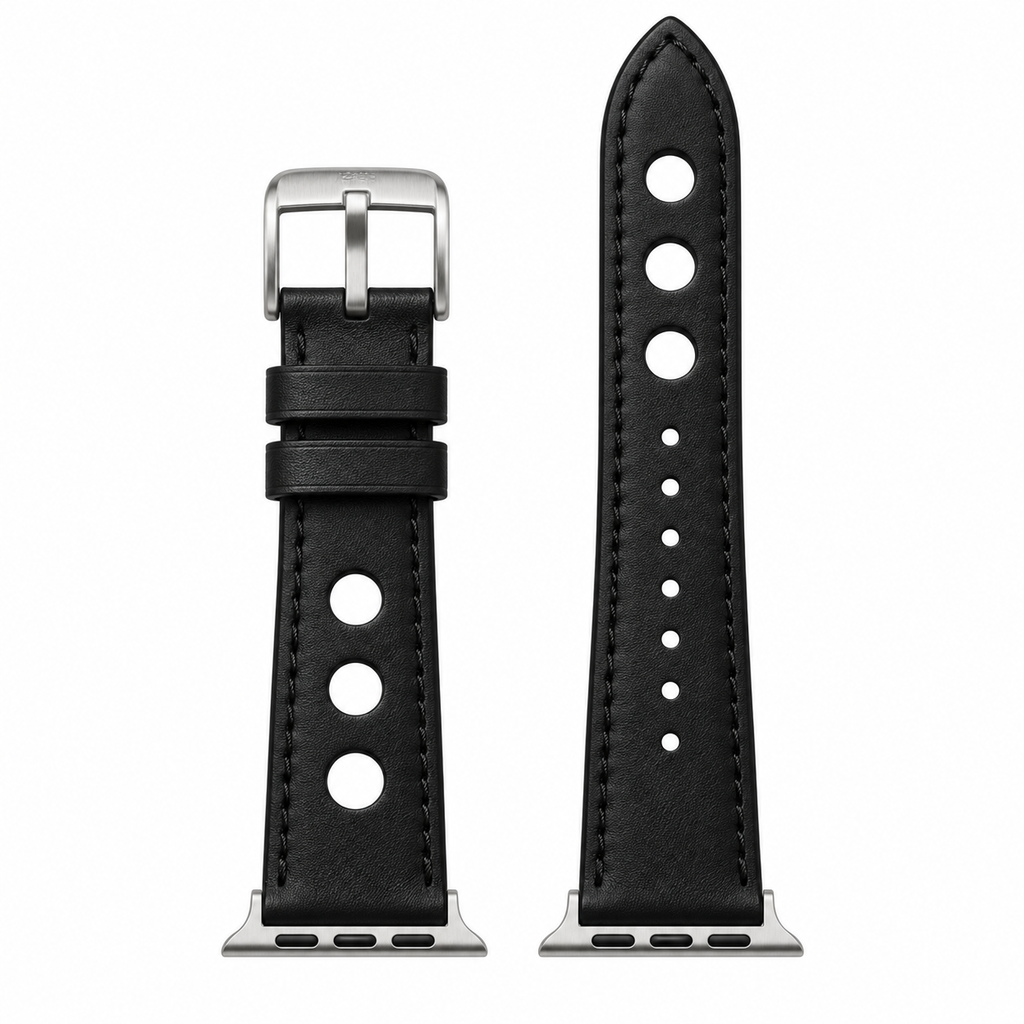 Rally Air Apple Watch Strap — Swift Jet Black / Black Stitch — Studio Hero Master