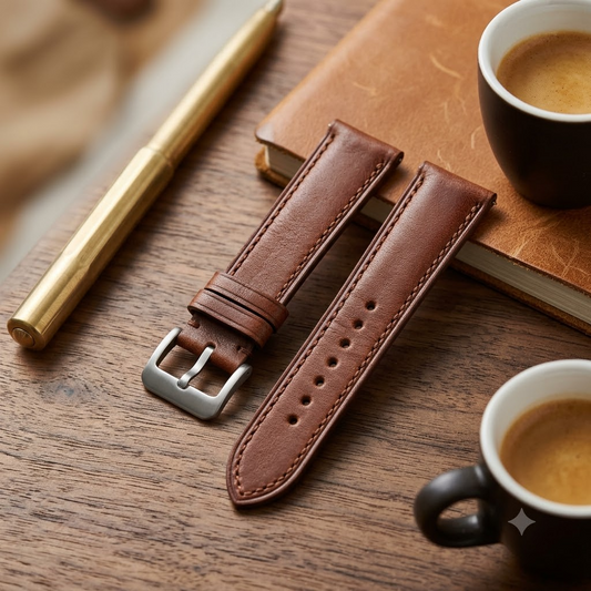 Dây Da Barenia Nâu Hạt Dẻ Khâu Chỉ Trắng — Lifestyle Desk EDC