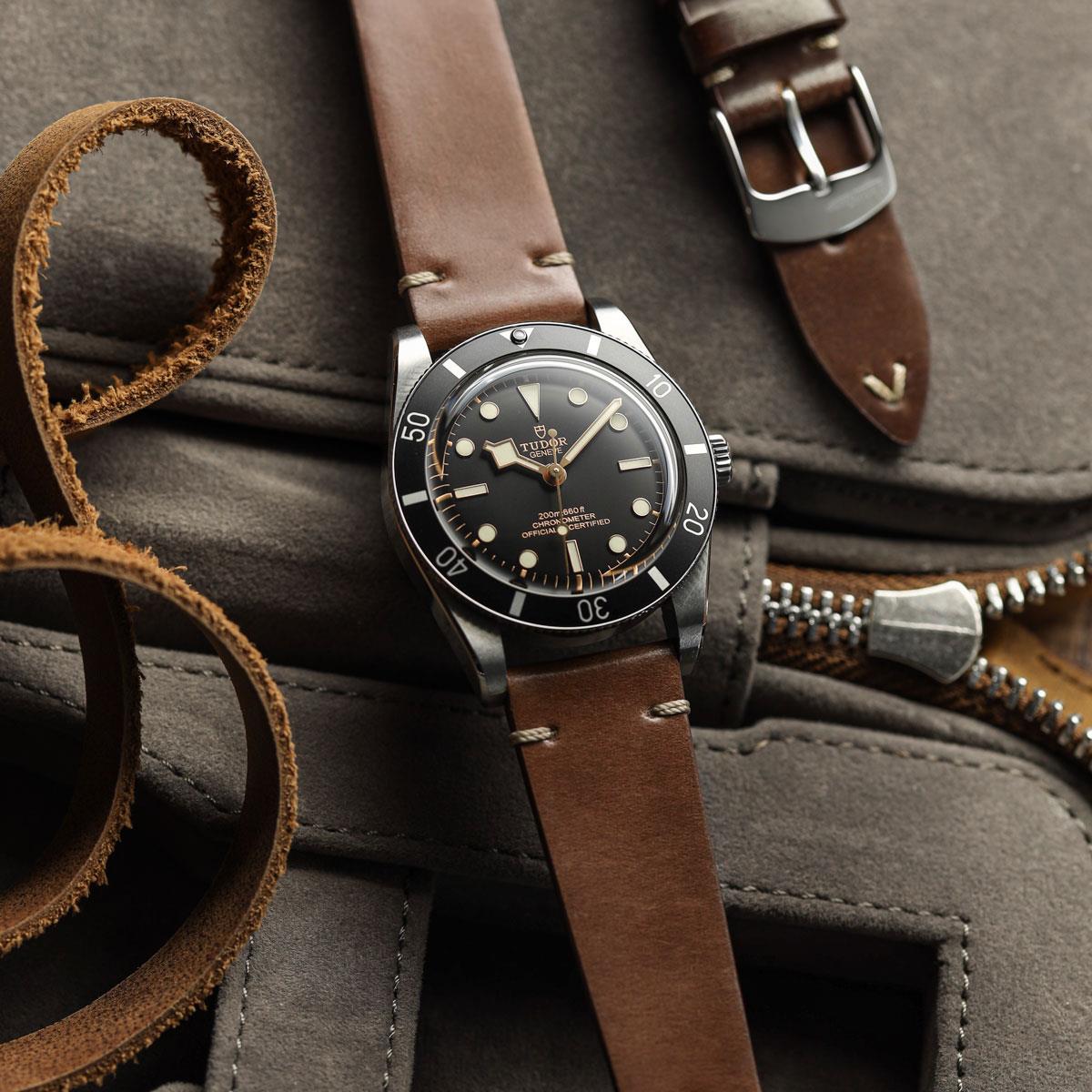 Vòng tay Montre en Cuir Shell Cordovan Cromford Horween - Marron Moyen