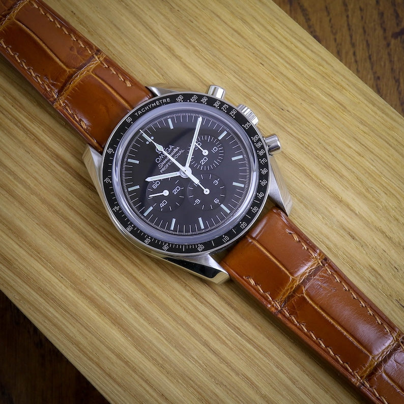 Dây đồng hồ – da vân cá sấu – Nâu cognac – cá nhân hóa, thủ công