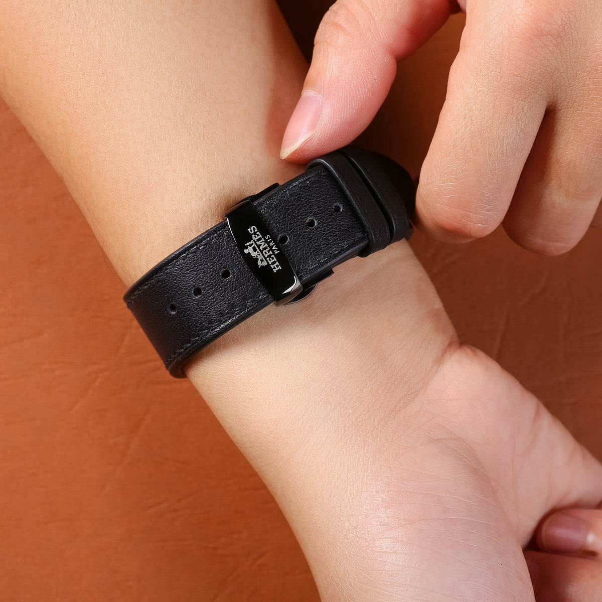 Dây đeo đồng hồ Swift bằng da dành cho Apple Watch và đồng hồ cơ - Màu đen SW2207