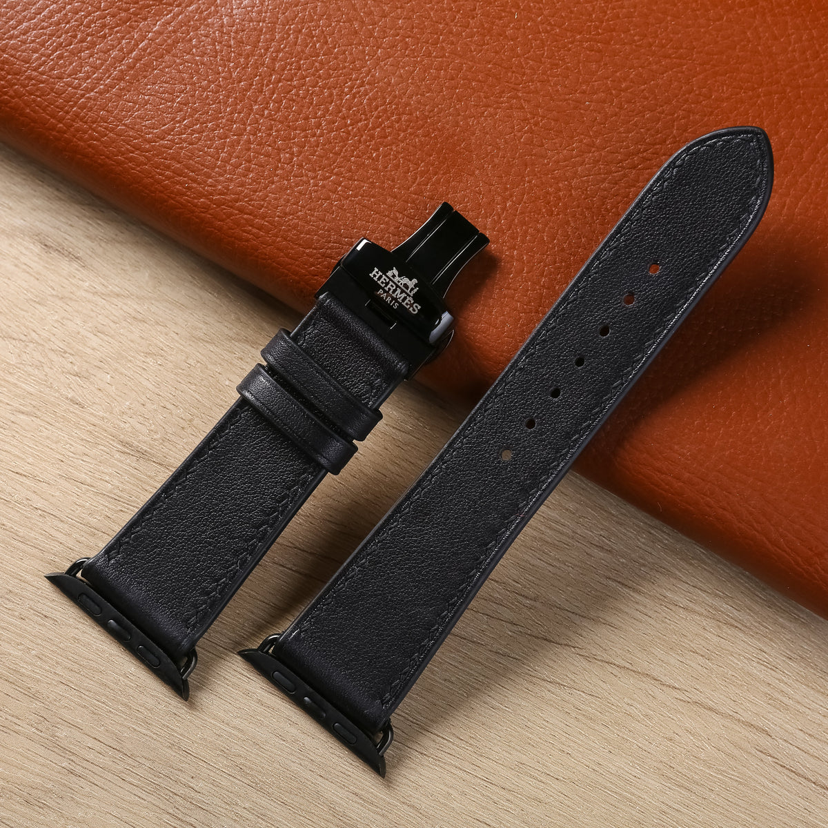 Dây đeo đồng hồ Swift bằng da dành cho Apple Watch và đồng hồ cơ - Màu đen SW2207