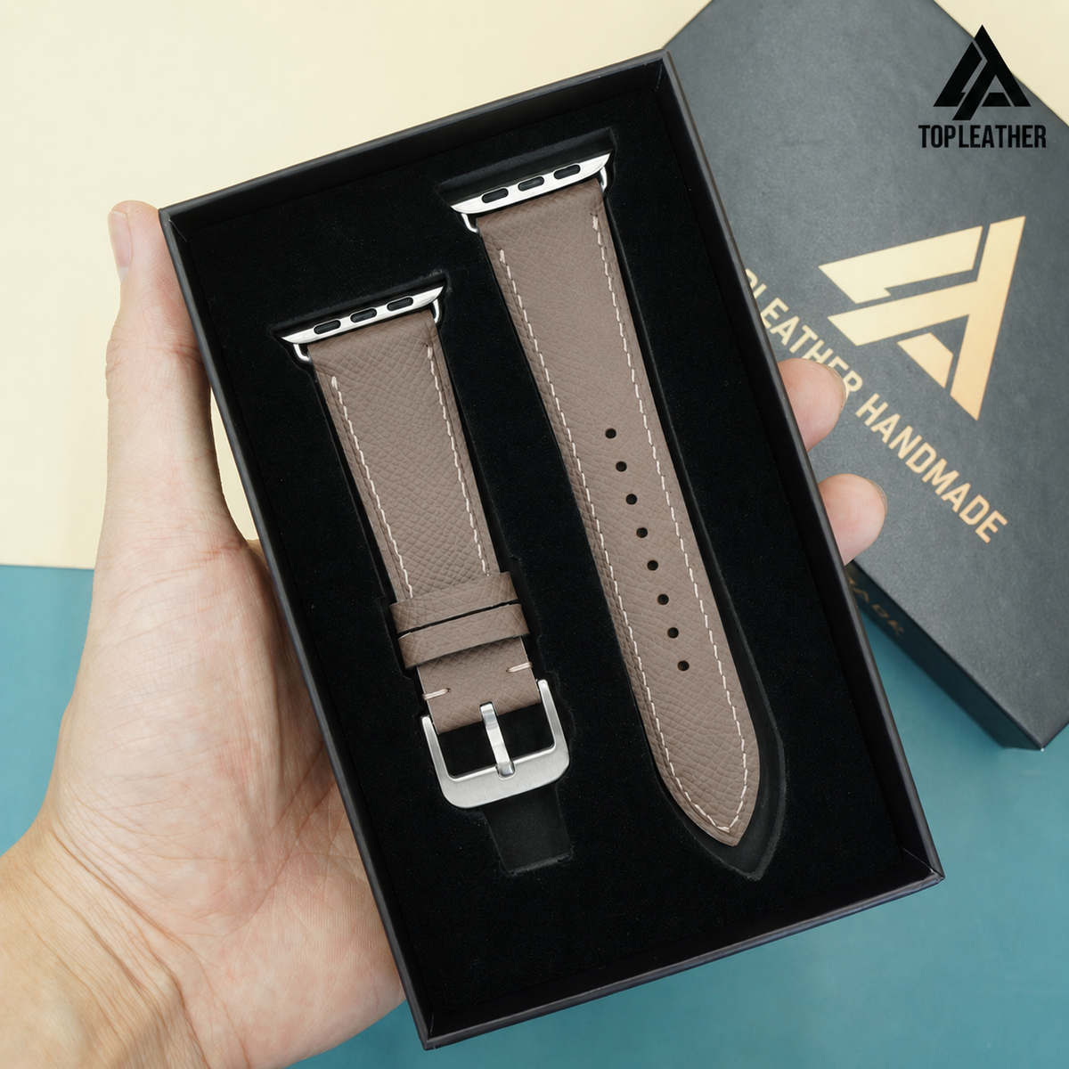 Dây Apple Watch – da Epsom – Xám – cá nhân hóa, thủ công