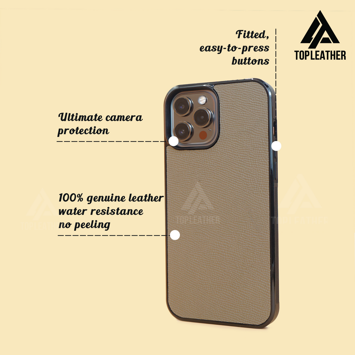 Ốp lưng điện thoại bằng da Epsom cho iPhone 11 12 13 14 Pro/Promax - Màu nâu hạt dẻ