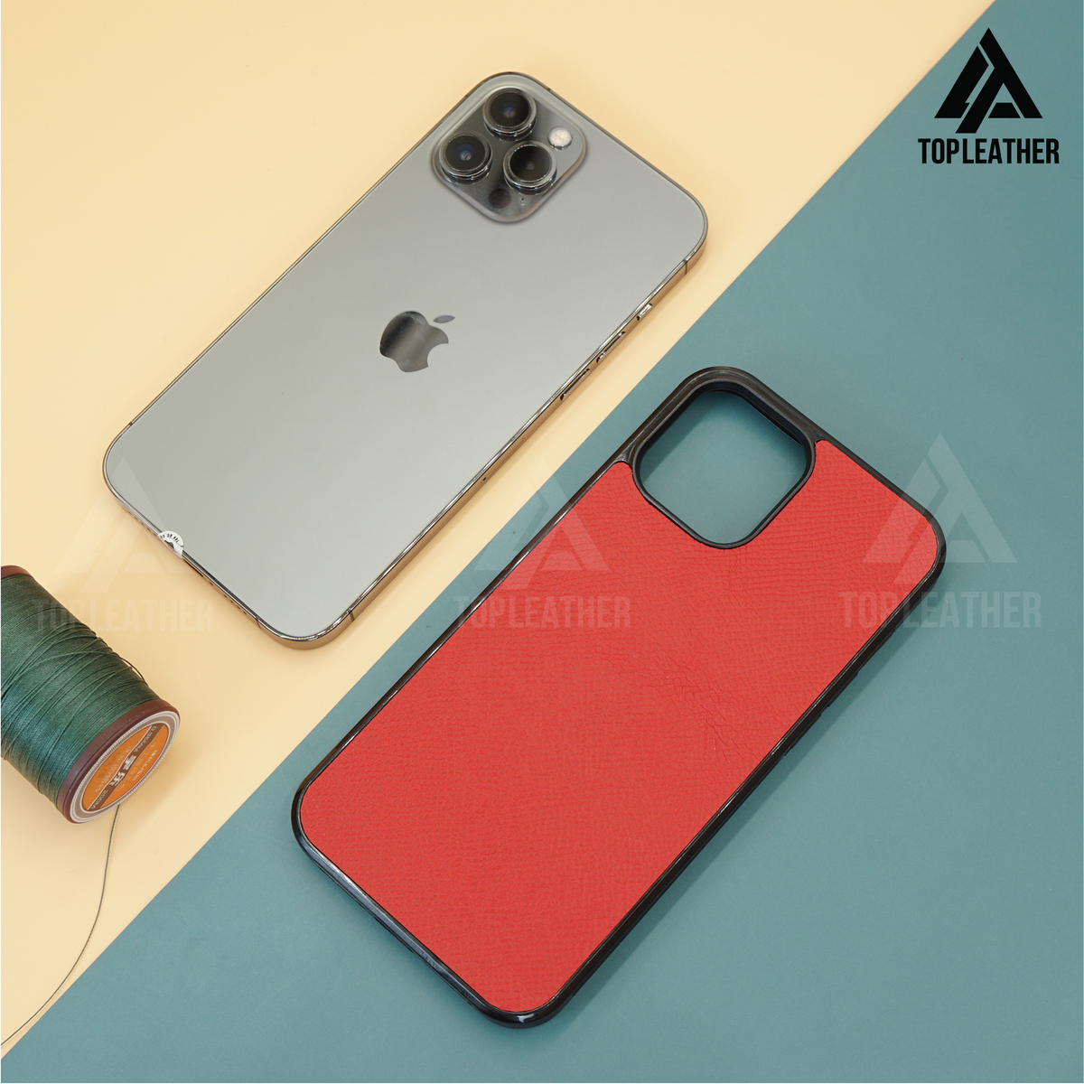 Ốp lưng điện thoại bằng da Epsom cho iPhone 11 12 13 14 Pro/Promax - Màu đỏ kẹo
