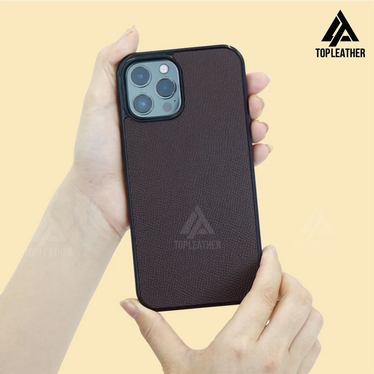 Ốp lưng điện thoại bằng da Epsom cho iPhone 11 12 13 14 Pro/Promax - Màu nâu
