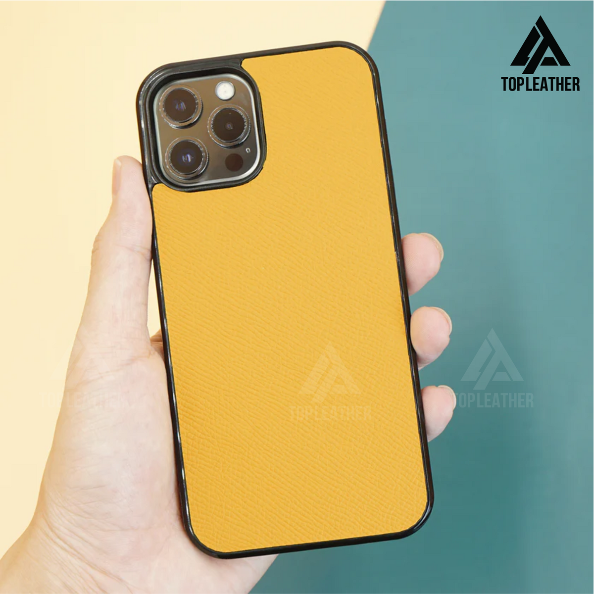 Ốp lưng điện thoại bằng da Epsom cho iPhone 11 12 13 14 Pro/Promax - Màu vàng