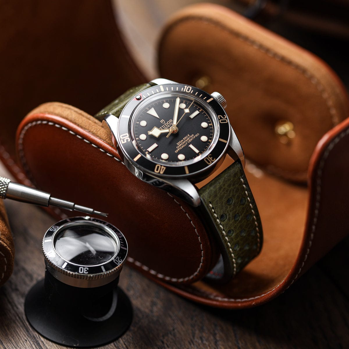 Dây đeo đồng hồ da đục lỗ Beaufort Racing Badalassi Carlo Minerva Box - Màu san hô