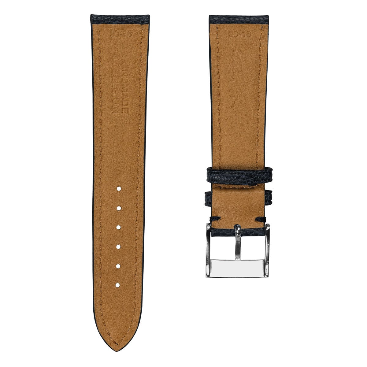 Vòng tay pour montre en cuir fait main avec jambe d'autruche Durbuy - Bleu mat