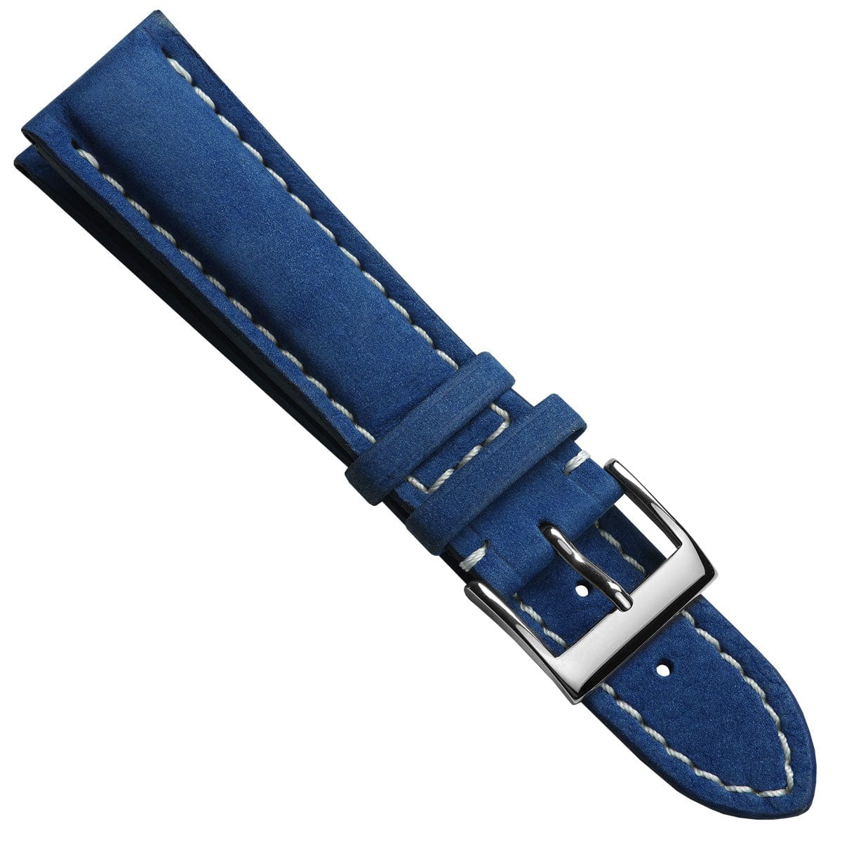 Vòng tay en cuir épais et rembourré pour montre Ostend - Nubuck bleu azur