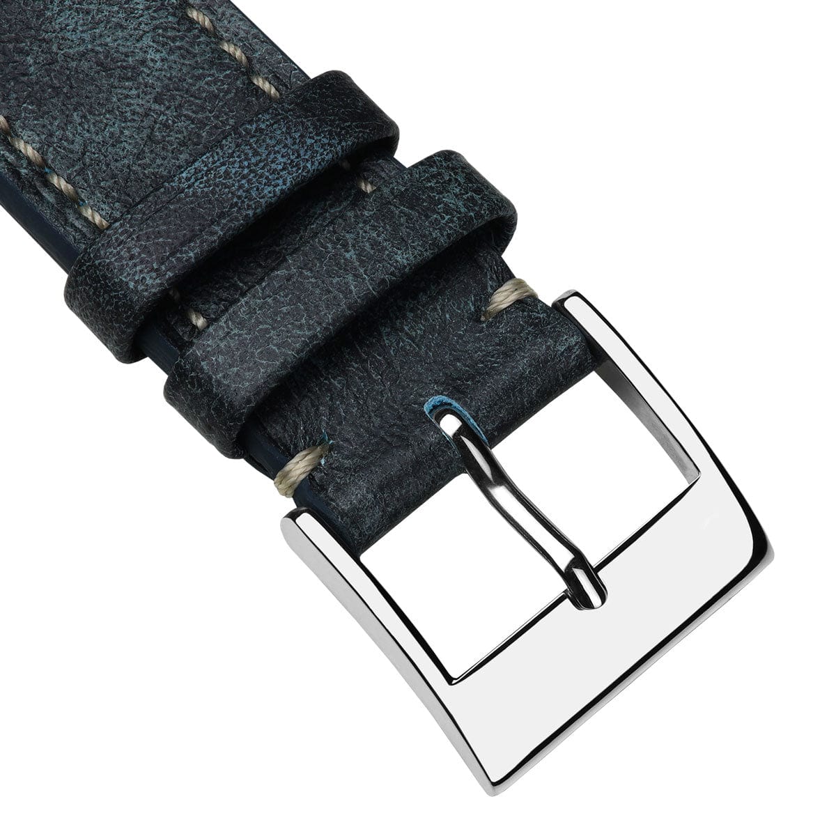 Vòng tay pour montre en cuir de veau à patine tấm Rochefort - Couleur jean bleu