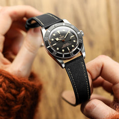 Vòng tay montre và cuir Saffiano Brixham Noir Élégant