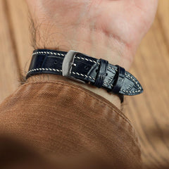 Arnem Handgefertigter Kalbsleder-Uhrenarmband mit Alligator-Design màu Navy Blau