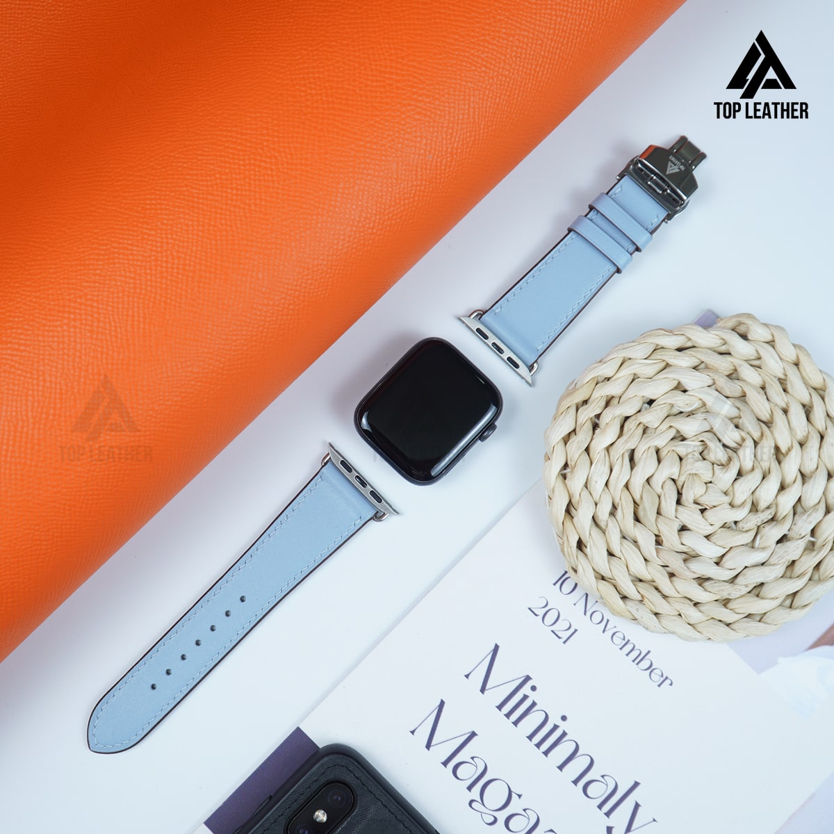 Dây đeo đồng hồ Swift bằng da dành cho Apple Watch và đồng hồ cơ - Màu xanh da trời SW2211 