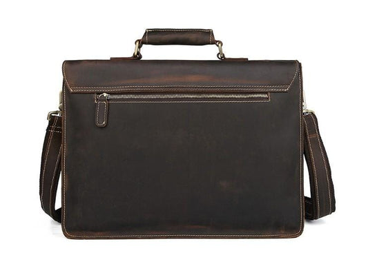 Túi đựng laptop du lịch cỡ lớn bằng da màu nâu đậm, unisex, dành cho cả nam và nữ, kèm cặp tài liệu.
